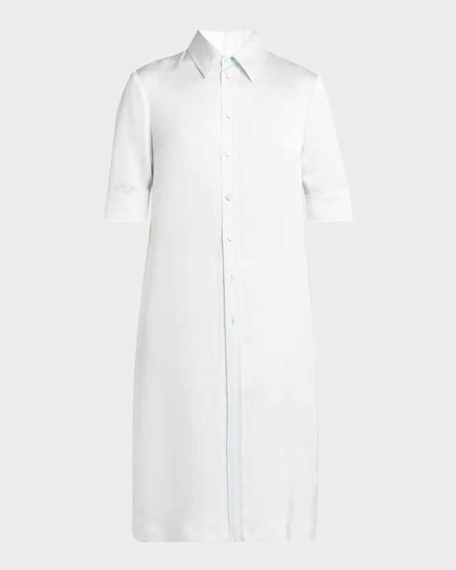 Short-Sleeve Long Fitted Button-Down Shirt